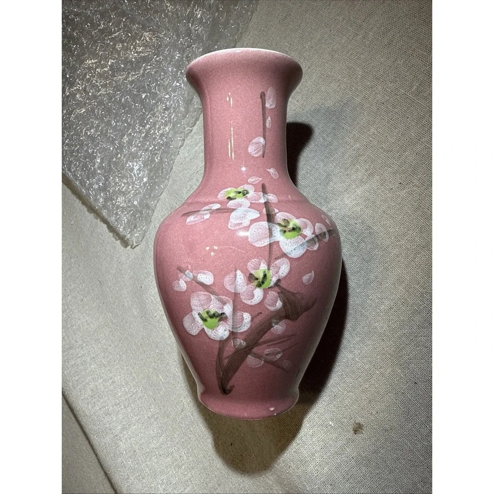 Vintage Vase Japanese‎ Cherry Blossom Hand painted Pink Bud Flower Vase 6